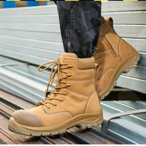 High Top Stock Safety Work Shoes Fiberglass for Kevlar Anti-Smash Anti-Puncture Water-Resistant Non-Slip Steel Toe