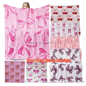 Wholesale Custom logo Knee Blanket Couch Baby Cozy pink Plush Warm Bow Knot Christmas Winter Bowknot Fleece Throws Blankets