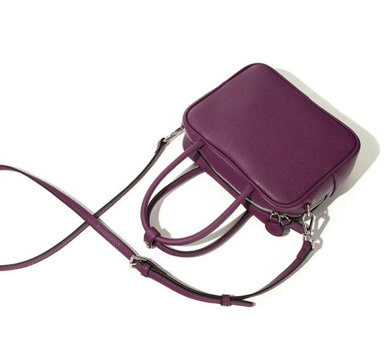 2024 New Simple Fashion Genuine Leather Women's Handbag Square Boston ...