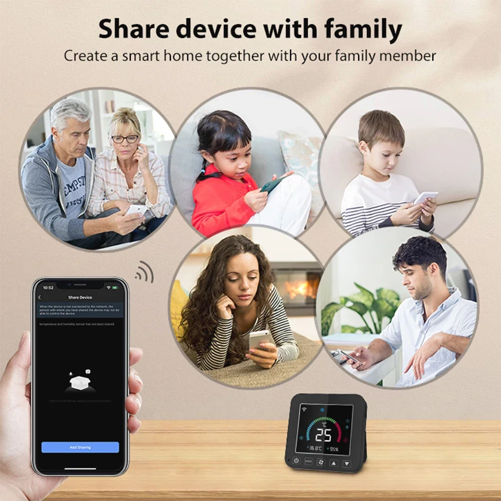 Tuya Smart Remote Control for AC Universal LCD Color Backlight Screen Thermostat with Temperature & Humidity Display