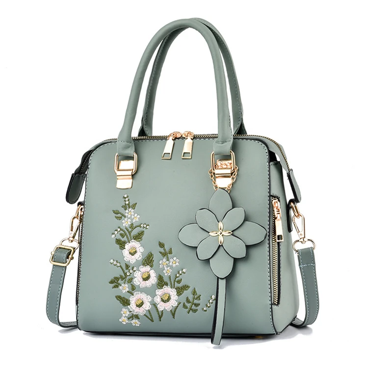 Women Large Tote PU Leather Shoulder Bags Flower Motifs Ladies Handbag 