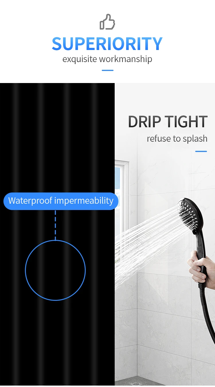 Custom Modern Thick Luxury Shower Curtain Liners Black Waterproof Peva