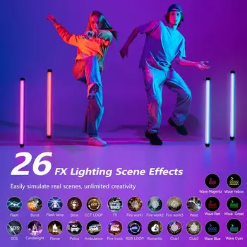 VILTROX K60 2 Pack RGB LED Video Light Stick with APP Control, Handheld 360 RGB Tube Light Wand for Photography, 2500K-8500K detail image