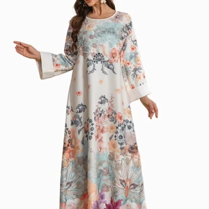 New Wholesale Middle East Muslim Robe Fashion Nail Drill Print Ladies Long Sleeve Dress Dress