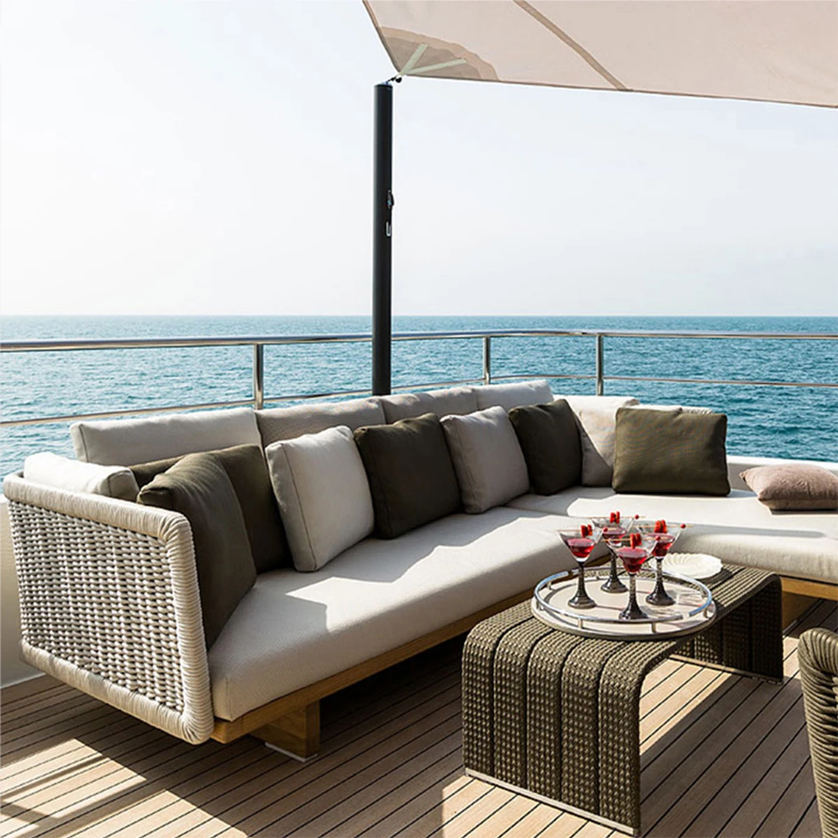 restoration harfware bali l shape exterior veranda patio rattan garden white wicker outdoor furniture sofa