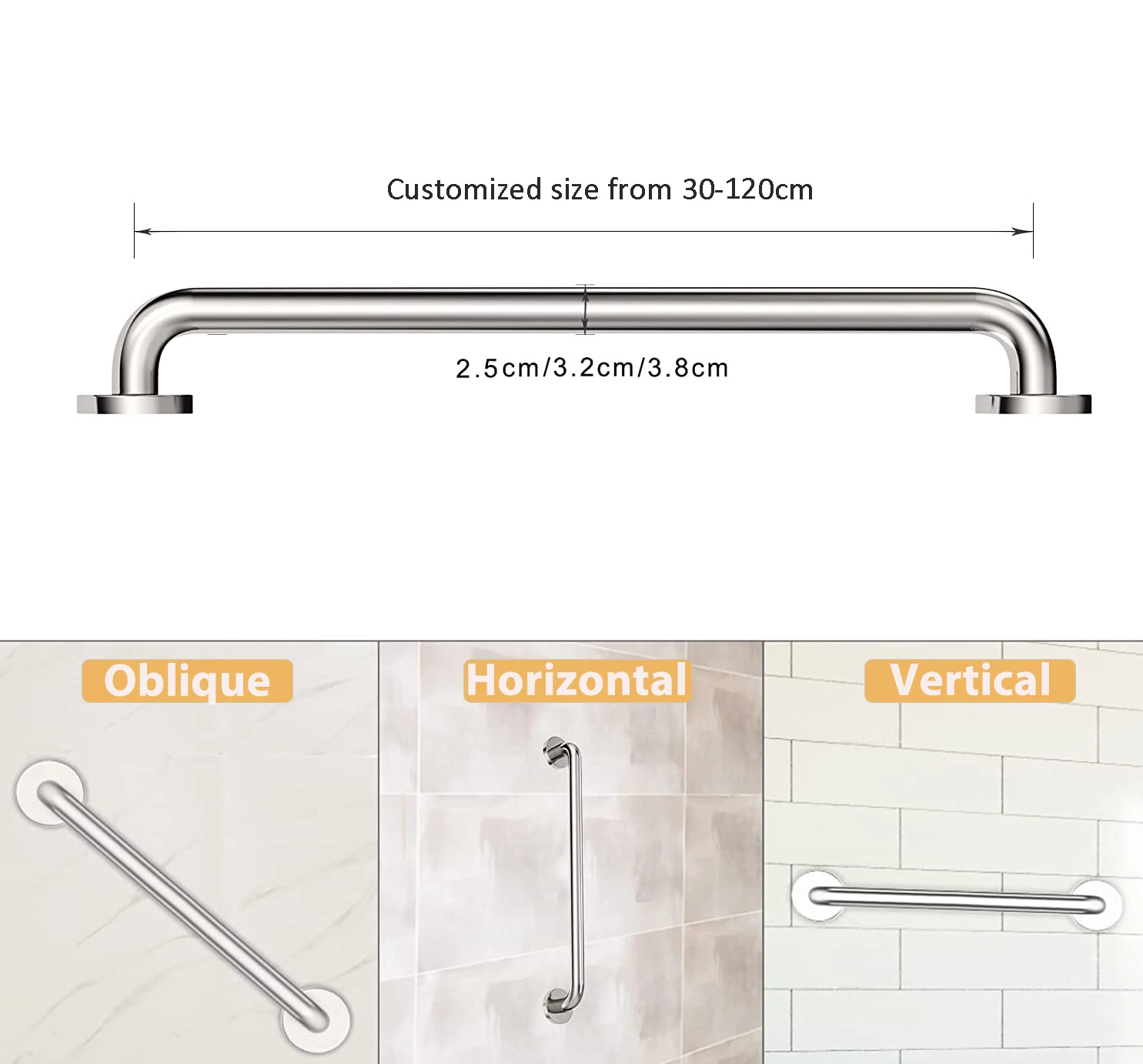 High Quality 304 Stainless Steel Straight Grab Bar 25mm Diameter