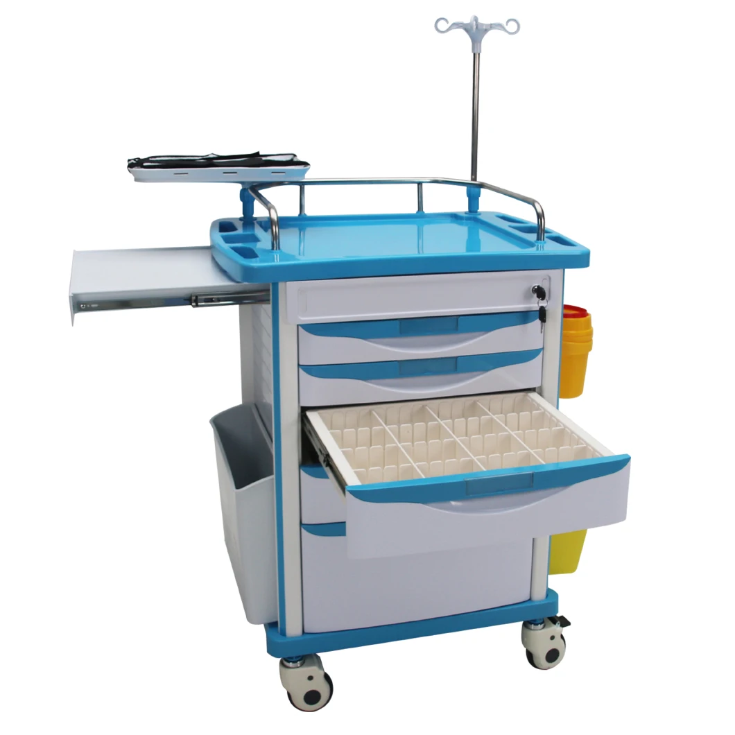 Hospital Use Various Type ABS Medical Emergency Cart Trolleys with Drawers