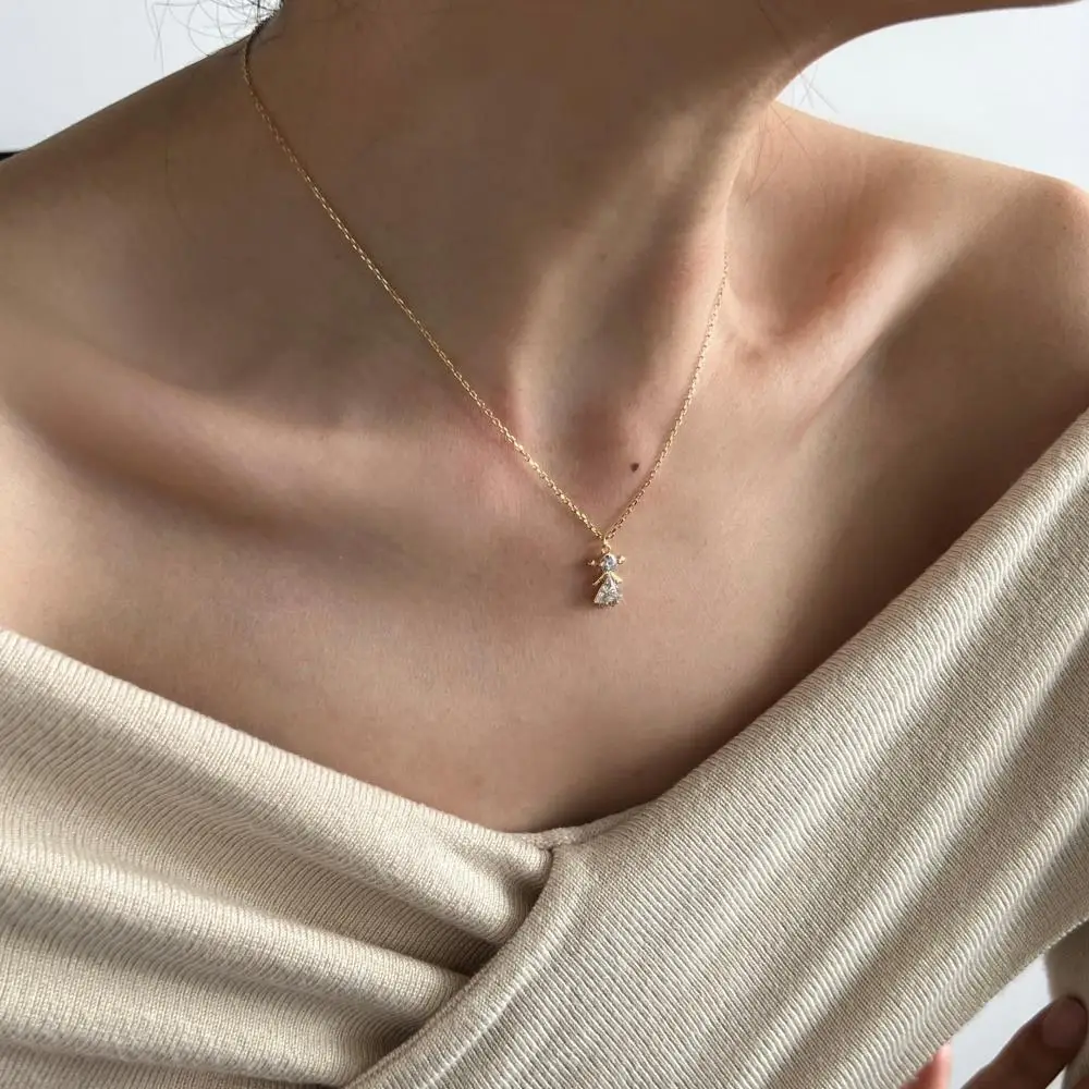 KAKODIY little girl doll pendant luxury 18K gold plated zircon necklace 925 sterling silver jewelry detail 1