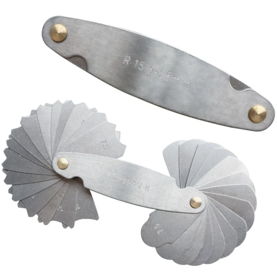 Radius Gauge, Stainless Steel Feeler Set Radius Fillet R0.3 1.5/ R1 6.5/ R7 14.5/ R15 25/R25 50/R52 100 External Internal Concave Convex Radius