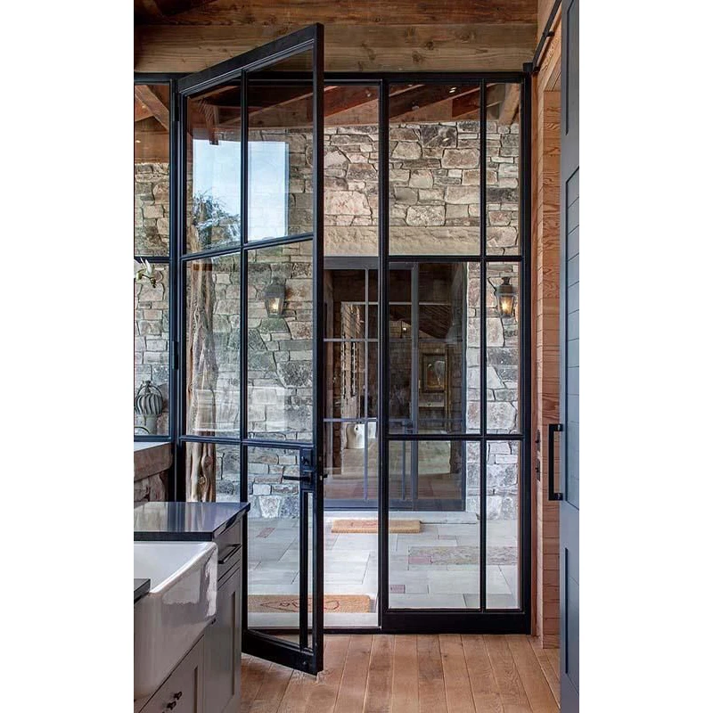 swing aluminum glass black interior metal french door