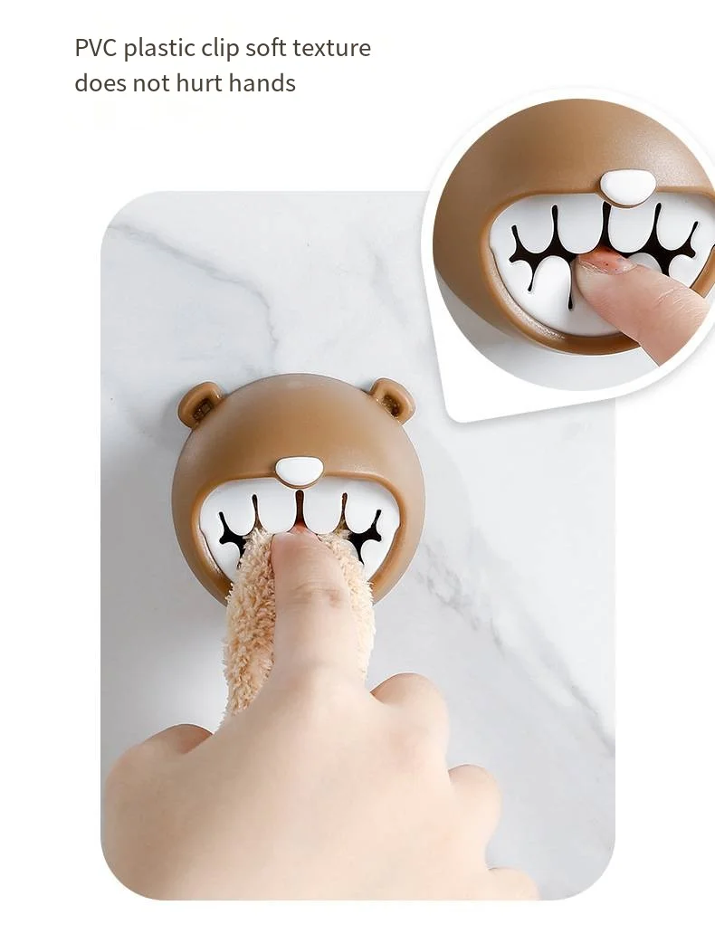 Kitchen punch free cartoon rag towel plug bathroom wall hanging face towel storage rack wall bear towel hook manufacture