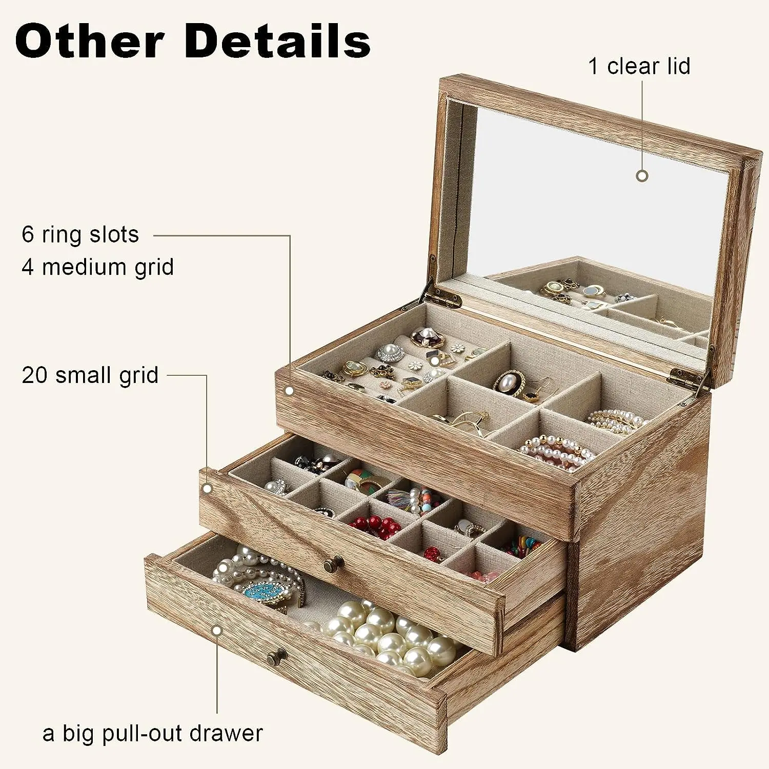 Jewelry Box Organizer For Women 3 Layer Large Jewelry Storage Case