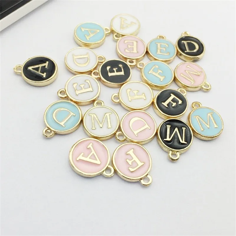 round gold enamel alphabet charms color