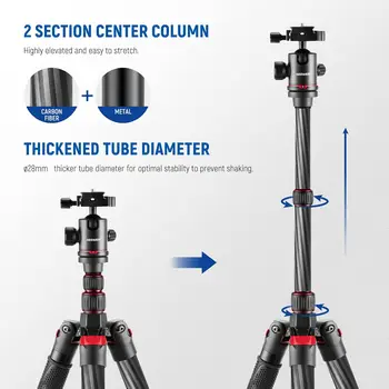 NEEWER Upgraded 80.7" Carbon Fiber Camera Tripod Monopod with Telescopic 2 Section Center Axes, 360° Panorama Ballhead, 1/4" detail image