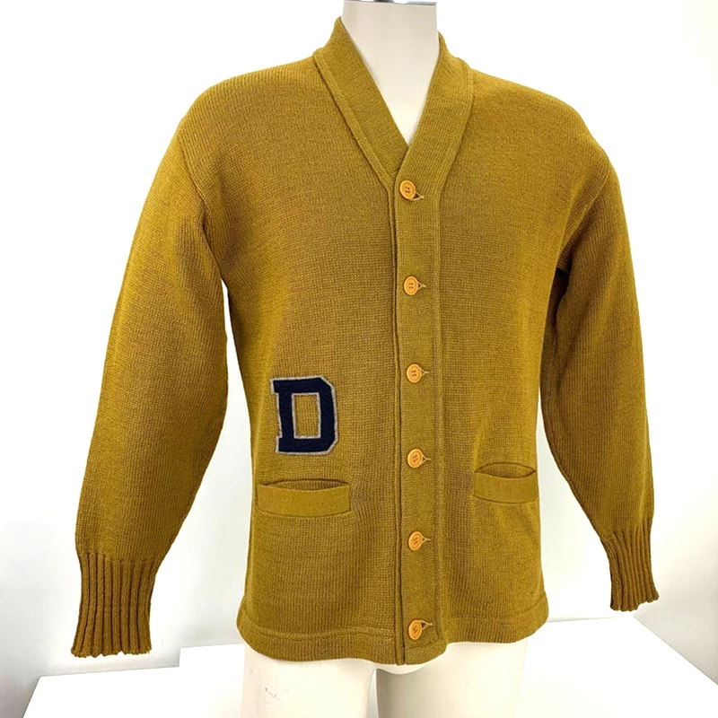 Custom 1940'S-50'S Vintage Men College Letterman Cardigan Knitted