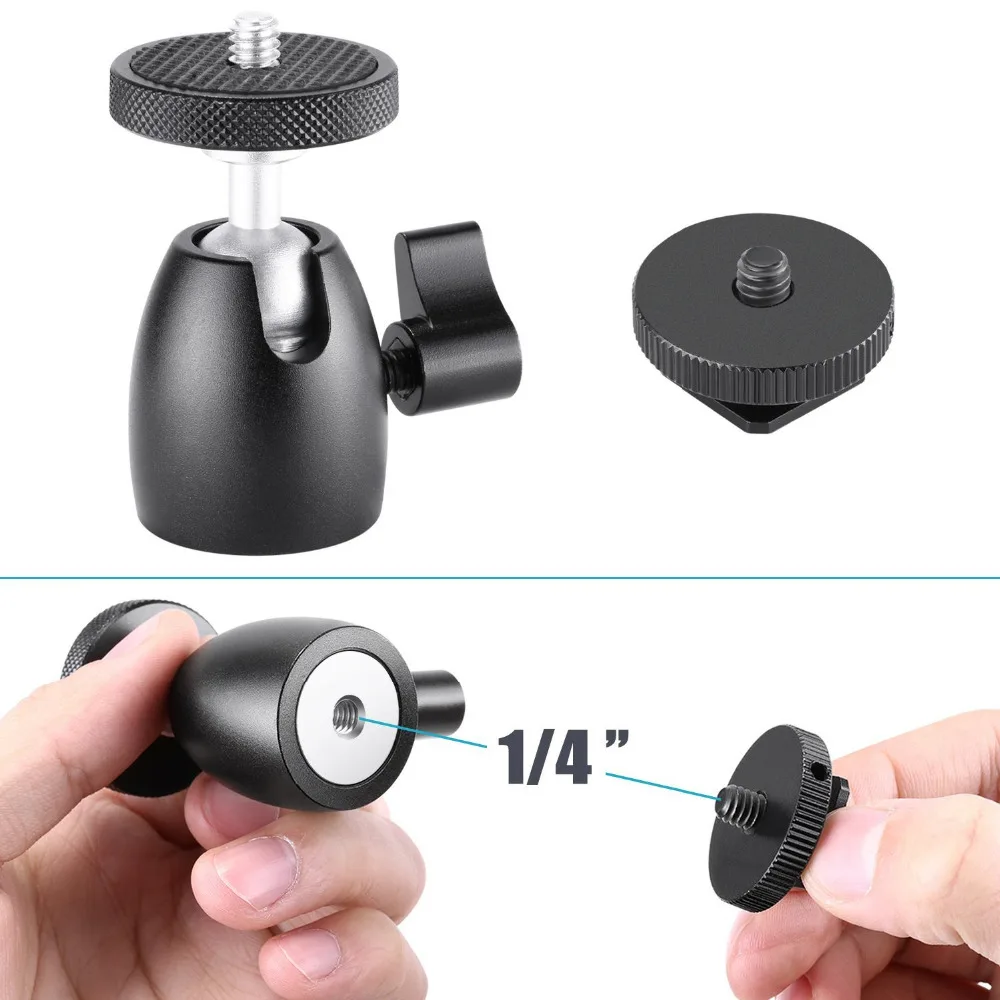 Mini Ball Head Hot Shoe Mount Adapter for Cameras Ring Light Smart Phone Camcorders Neewer 1/4” Camera Hot Shoe Mount with Additional 1/4” Screw 2-Pack Microphone ST17 Video Light 