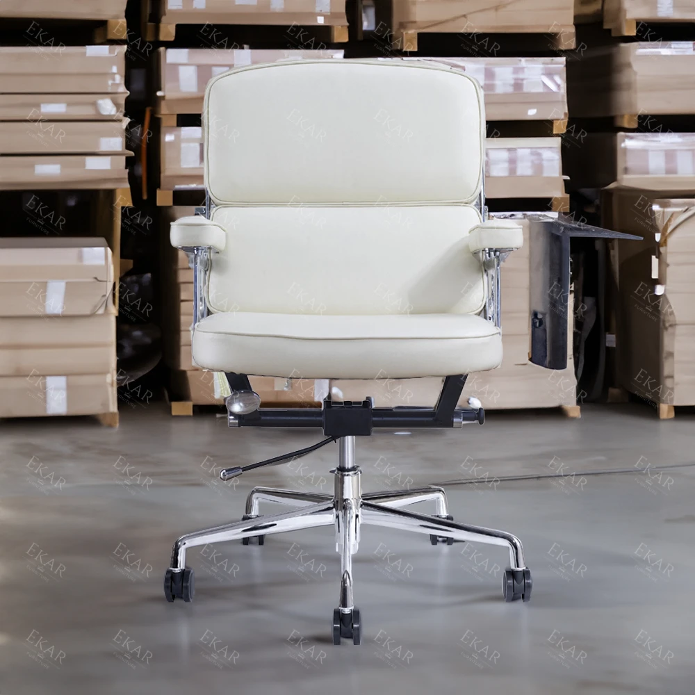 Electroplated Frame Office Chair with Soft Top-Grain Leather Armrests details