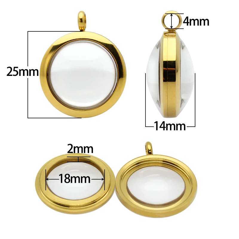 25mm Golden Curved Glass Living Memory Locket Pendant Floating