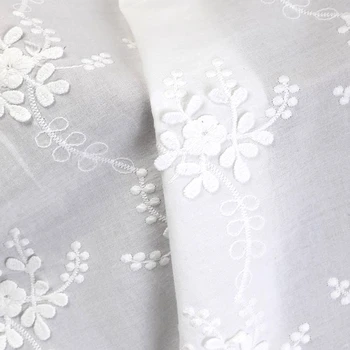 luxury Custom white flower jacquard cotton embroidery fabric for wall cloth woman garments