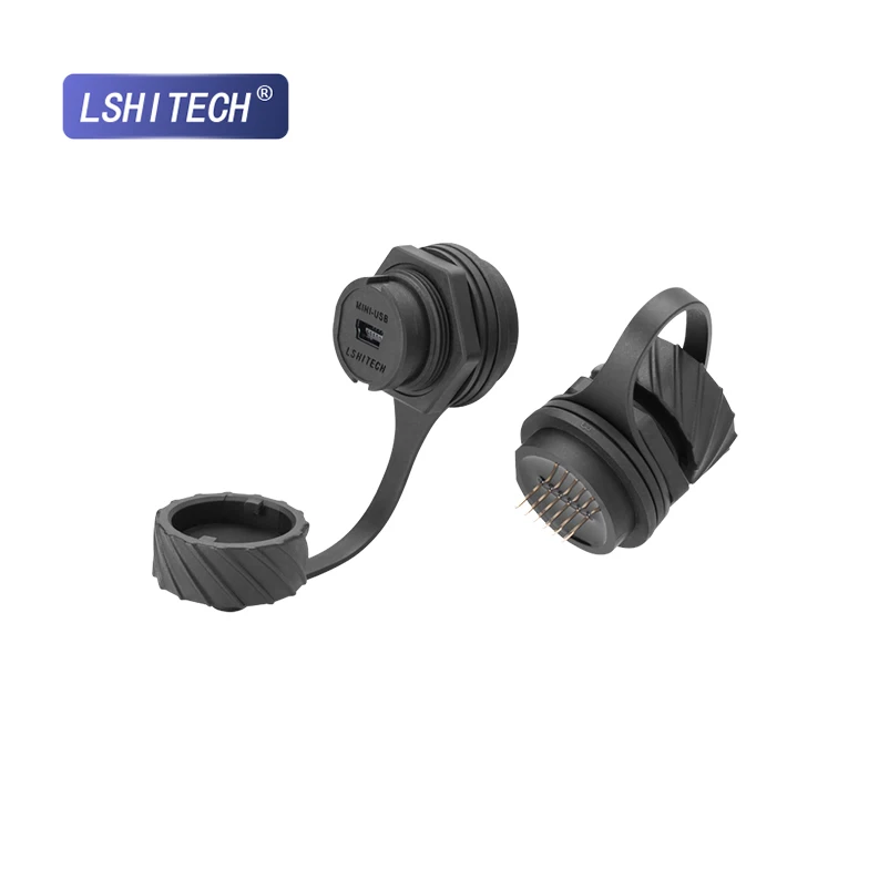 Lshitech Seamless Integration Waterproof Mini USB Connector Female Port Socket Connector With Black Plastic Cover