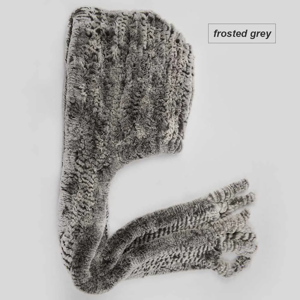 knit rex fur hood scarf frosted grey