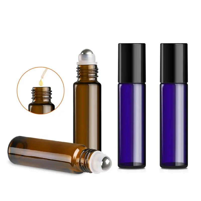 5ml 10ml 15ml Perfume Essential Oil Round Glass Roll on Bottle Skin Care Rolling Bottle Steel  Glass Bead Packaging Serum