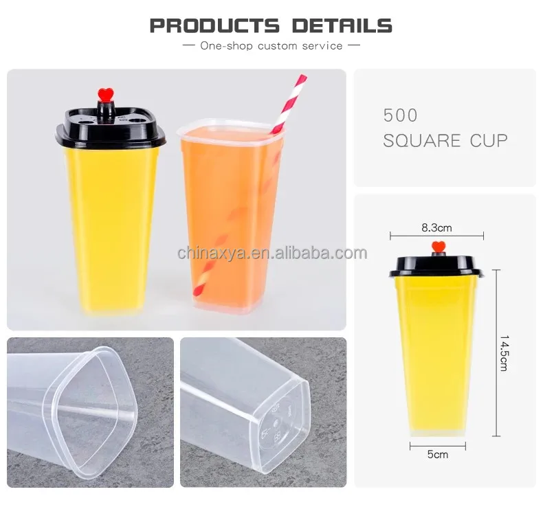 400ML 500ML 600ML Customized disposable transparent square hard plastic dessert cup milkshake smoothie cup supplier