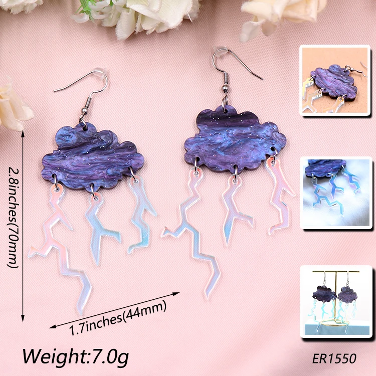 ERS168ER1550 Trendy Post Earrings Top Fashion CN Drop Cloud Lightning Acrylic Jewelry for Women for Anniversary Occasion details