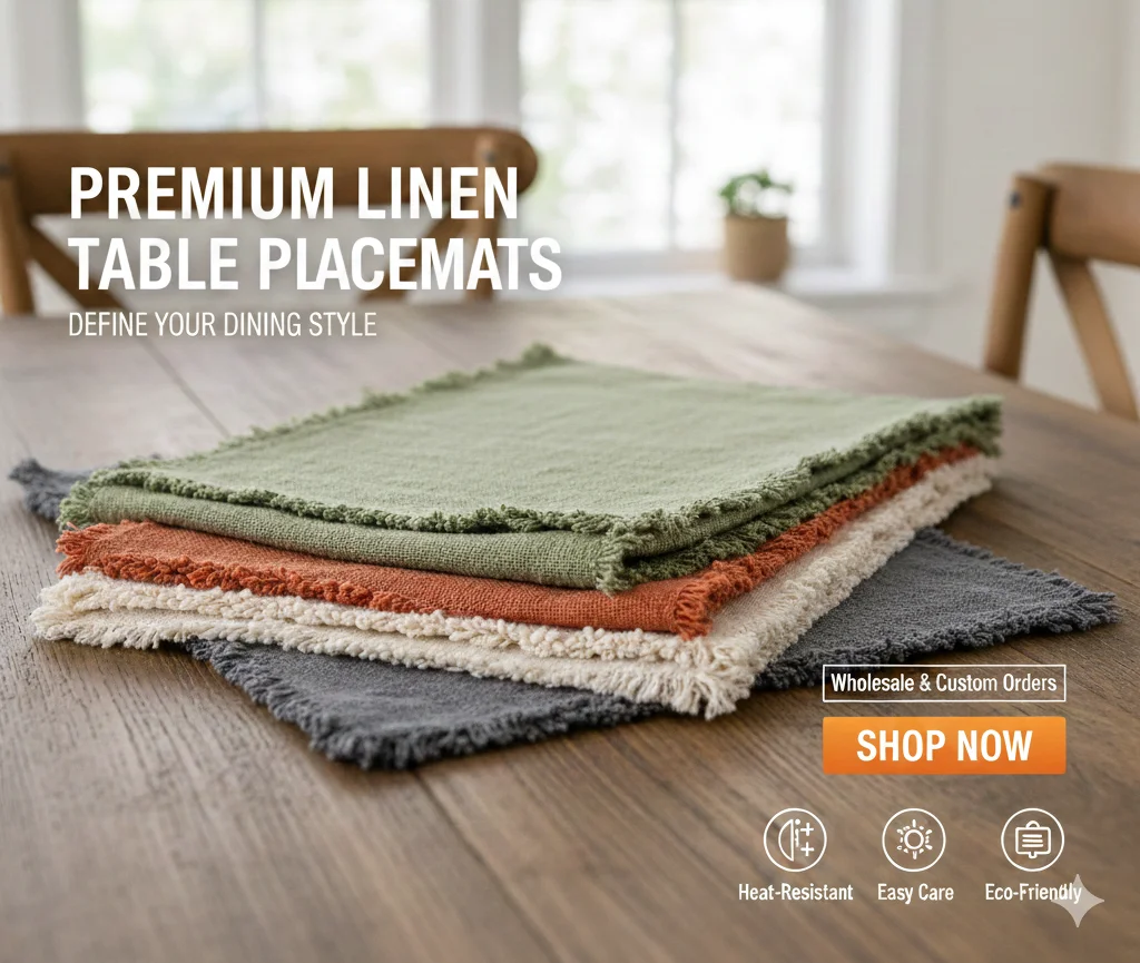 Hydrangea & Lantern Linen Placemat – 100% Natural Linen Table Mat, Eco ...