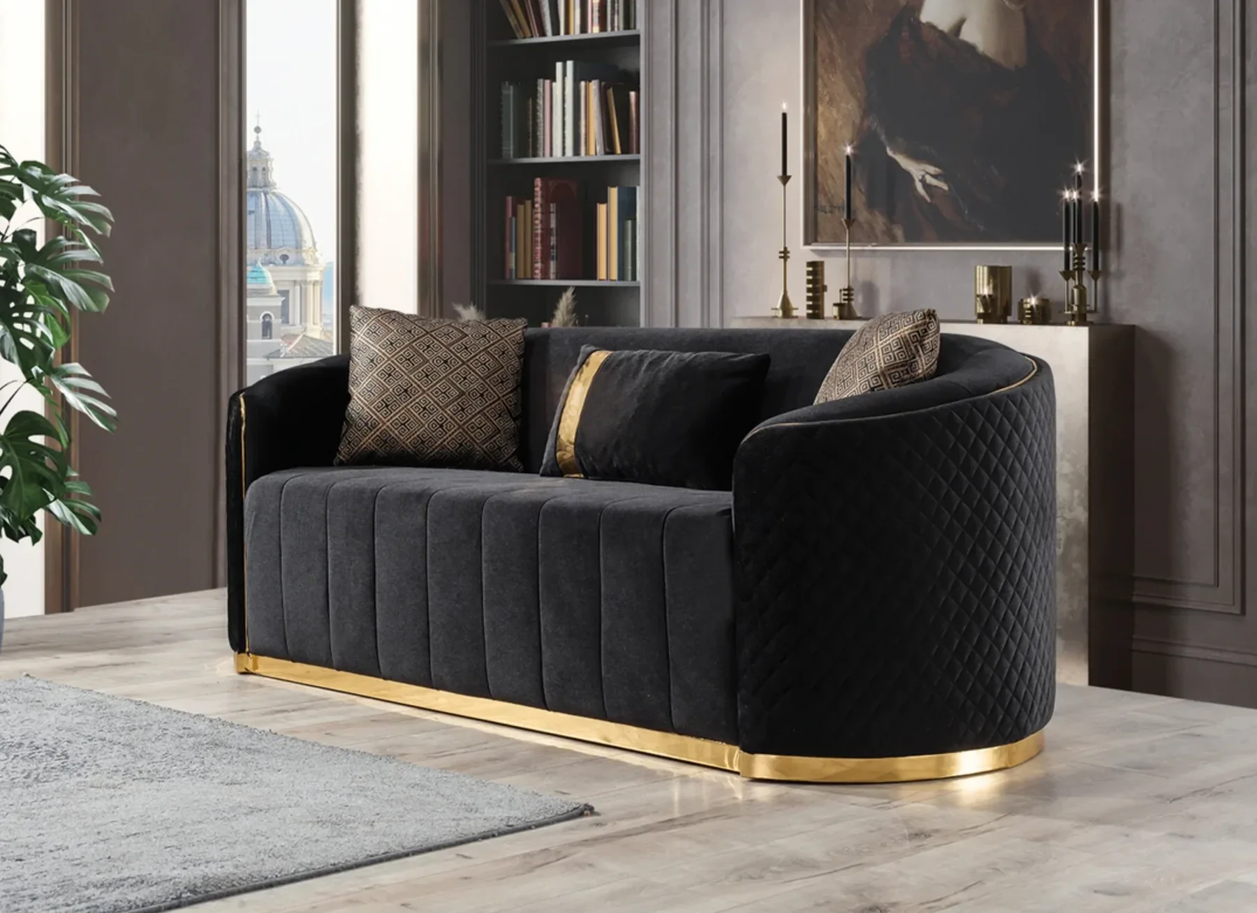 Luxury Comfortable Living Room Sofa Set Gold Stainless Steel Lounge