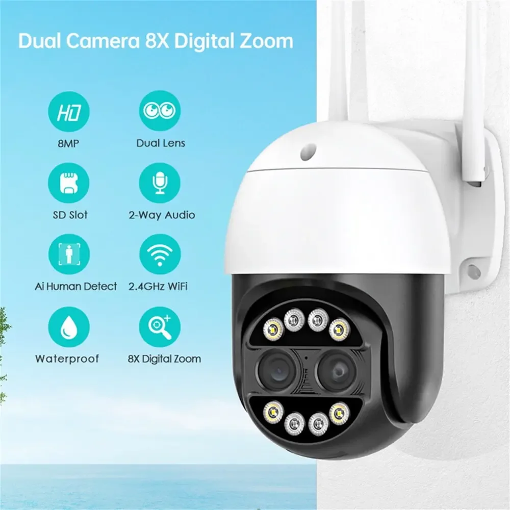 8mp 4k Ptz Ip Camera 8x Hybrid Zoom 2.8+12mm Dual Lens Hd Video ...