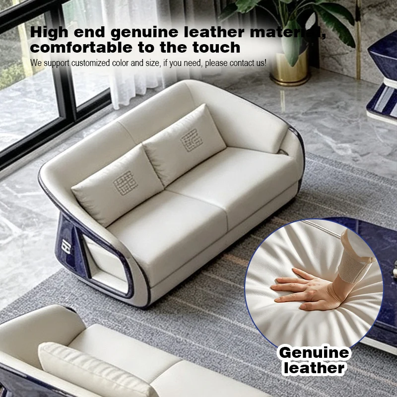 Modern Luxury Yacht Grand Genuine Leather 1-2-3 Sofa Set Automotive Inspired Royal Blue High Gloss One-stop Furniture Solution