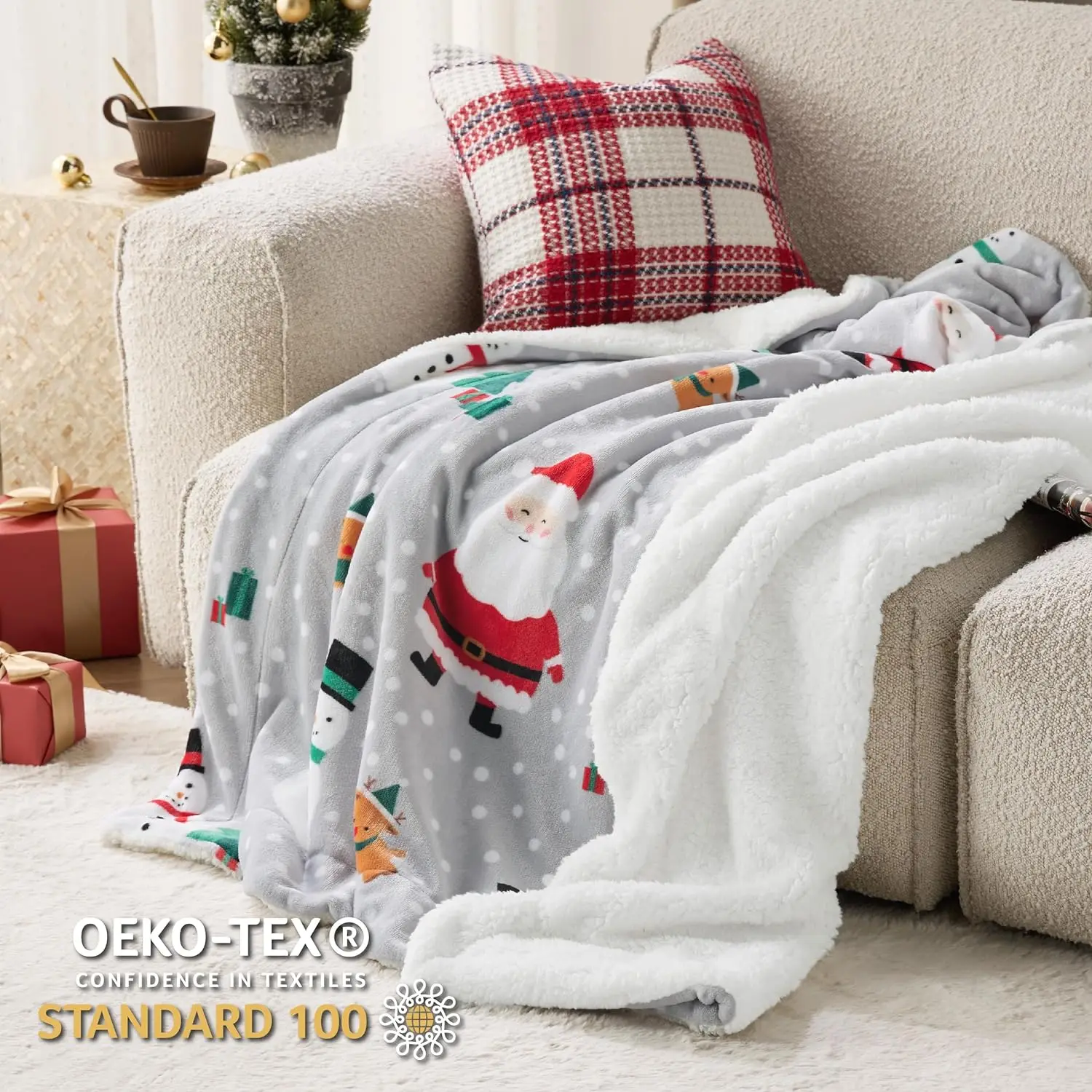 SOCHOW Coperta Natalizia Reversibile Sherpa E Pile - 127x152 Cm, Morbida, Con Renne E Fiocchi Di Neve, Verde, Per Divano E Letto