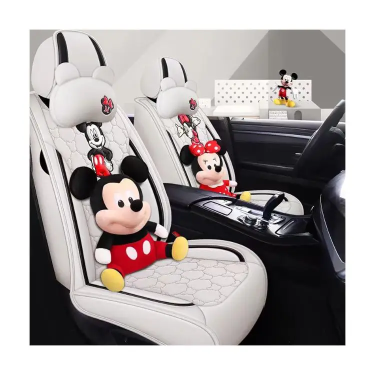 Pink Mickey Mouse Leather Car Seat Cover Full Set for Seats