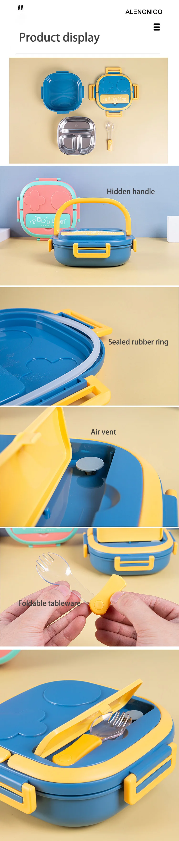 Factory Wholesale Food Plastic 304 Stainless Steel Bento Lunch Box For