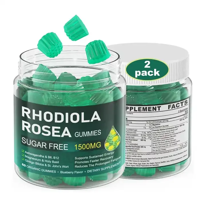 Sugar Free Rhodiola Rosea Ashwagandha Ginkgo Biloba Gummies for Mood Stress Restore Energy From Fatigue Stamina  Endurance