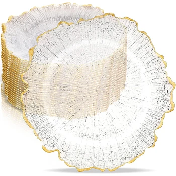 Palace style gold dinner plate plastic gold rimmed transparent dinner plate