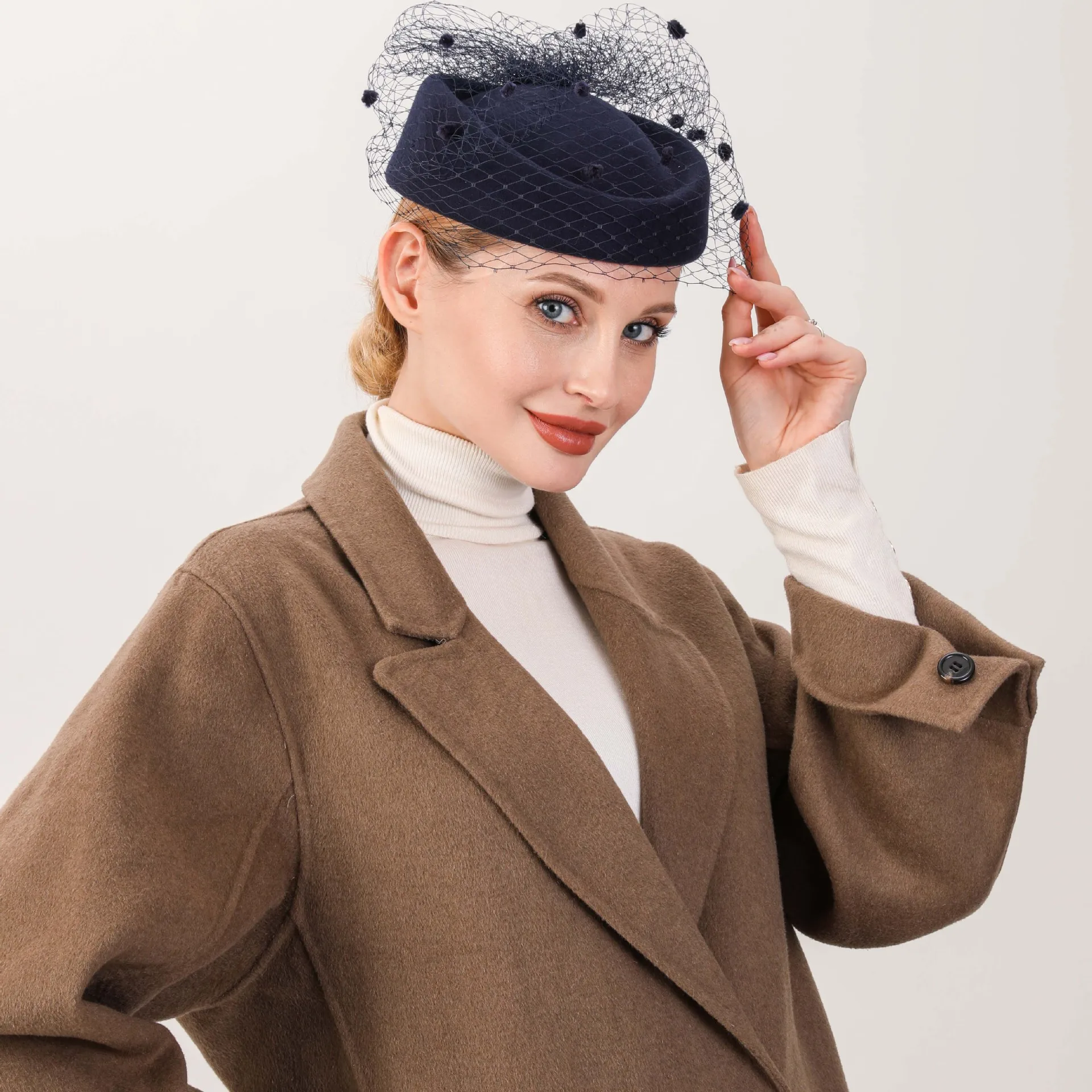 5472 Small Top Hats For Women Millinery Beret Wool Felt Fedoras Ladies Wedding Fashion Small Top Hats for Women Elegant Millinery Beret  main image 4