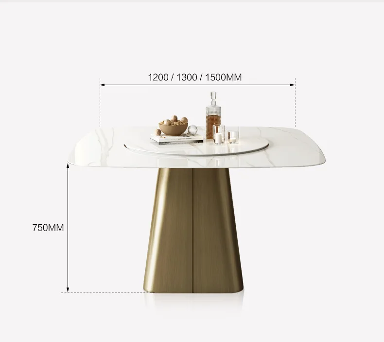 European Style Marble Round Top and square Dining Table with Rotating Centre Ceramic Rotating square Dining Table
