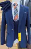 navy blue-3pcs/set-Jacket + vest + pants