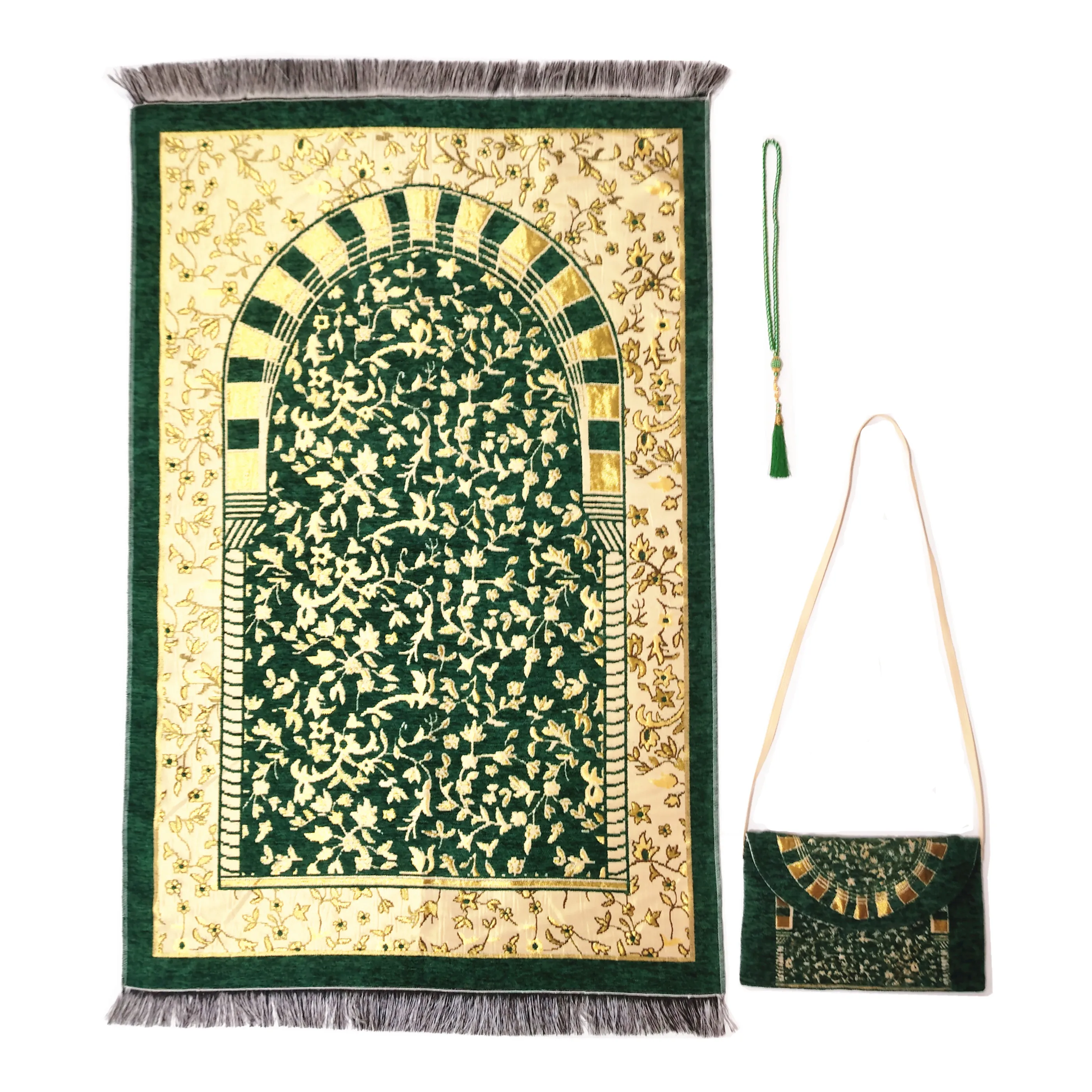 Portable Floral Islamic Prayer Mat Set With Rosary For Home Prayer_voghion.com