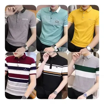 Mens Polo Shirts Short Sleeve Striped Cotton  Rugby Collared Casual Golf Shirts for Men