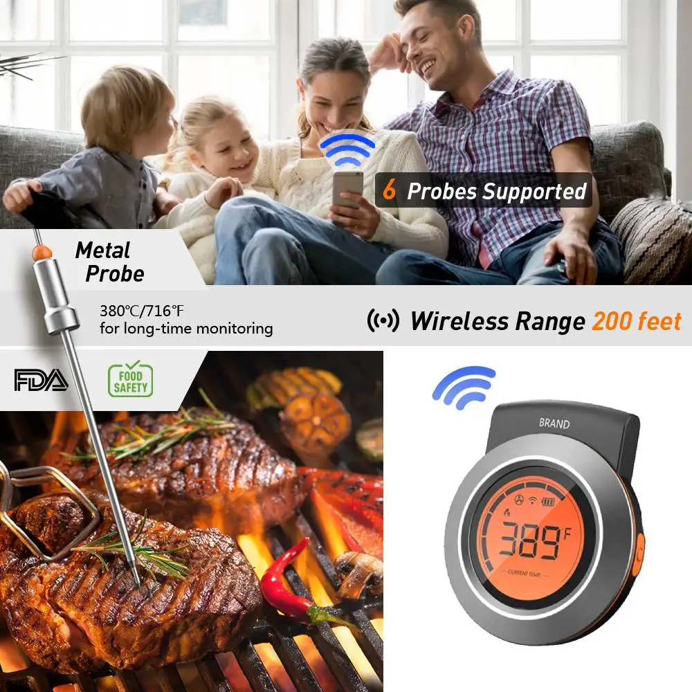 Garnen 160FT Bluetooth Wireless Meat Thermometer with 3 Temperature Probes,  (Accurate & Instant Read) Smart Digital Cooking BBQ App for Grilling Oven  Kitchen Food Smoker - Support iOS & Android 