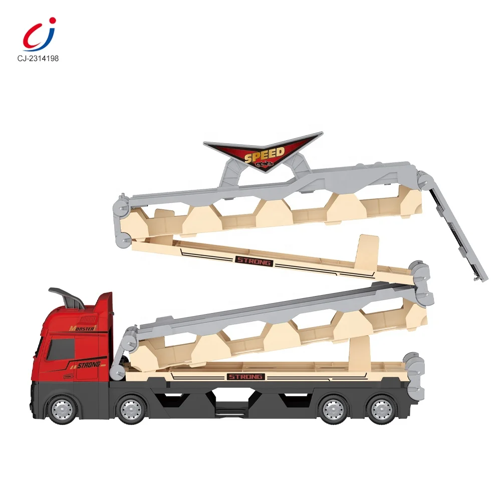 MOMOSTAR Camion Giocattolo Trasporto Dinosauri Con Pista Da Corsa, 185 Cm, 10 Macchinine, Regalo Bambini 3+ Anni