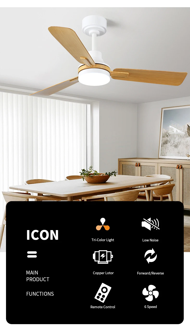 Pure DC Motor Remote Control Best Fans Big Size  Industrial Light Fan Ceiling with Remote Control Smart ABS  Ceiling Fan Light