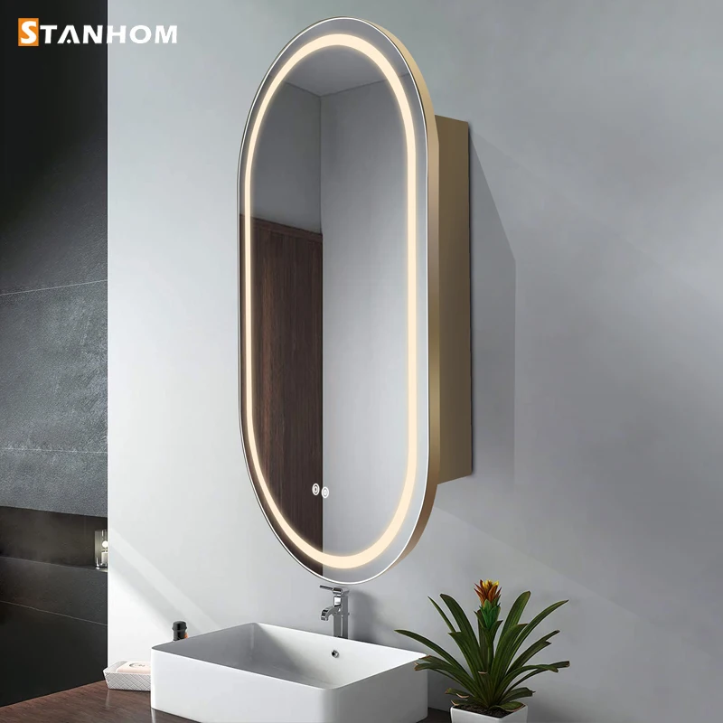 STANHOM Wall Mounted Arched Smart Aluminium Lighted Mirror Cabinet for Bathroom Toilet Bedroom
