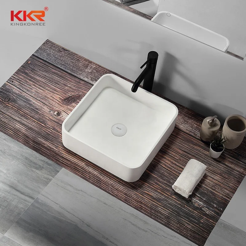 resin stone fashion design square thin edge bathroom washbasin