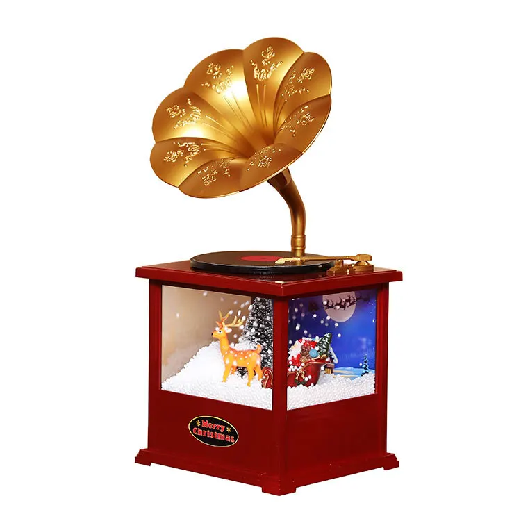 Simulation Gramophone Record Player Home Christmas Table Decoration Lighting Music Simulation Snow Other Christmas Toys Gifts