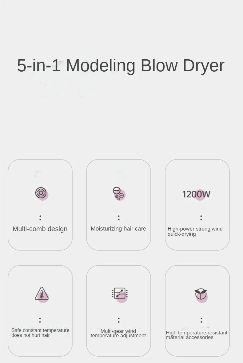 5 in 1 Hair Dryer 1200W Professional Negative Ionic Wholesale Blower Hot Air Brush Comb Blower Hair Dryer Brush