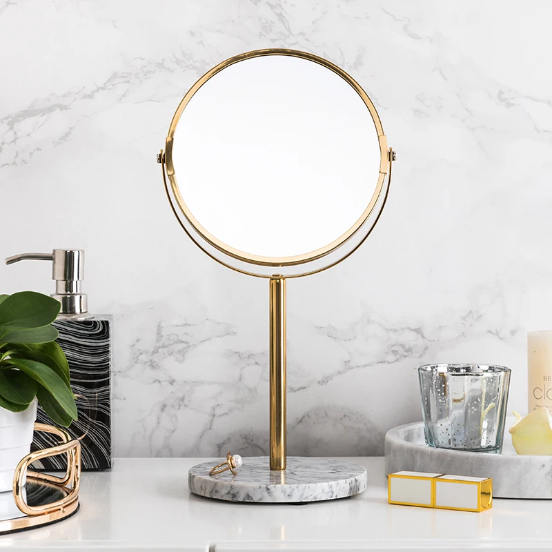 Rose Golden Metal Dresser Table Desk Double-sided 360-degree Makeup  Cosmetic Bathroom Mirror with Marble Base| Alibaba.com